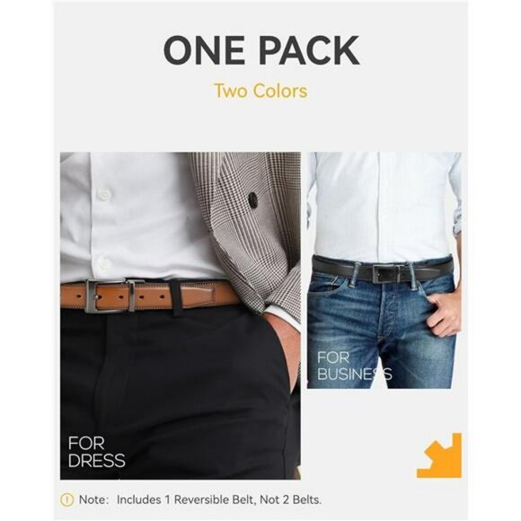 Mens Reversible Leather Belt Black Brown Adjustable Dress Belt for Pants Casual - Picture 2 of 7